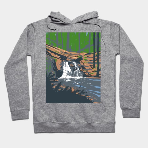 Rustic Falls on Cascade Creek in Moran State Park Washington State WPA Poster Art Hoodie by retrovectors